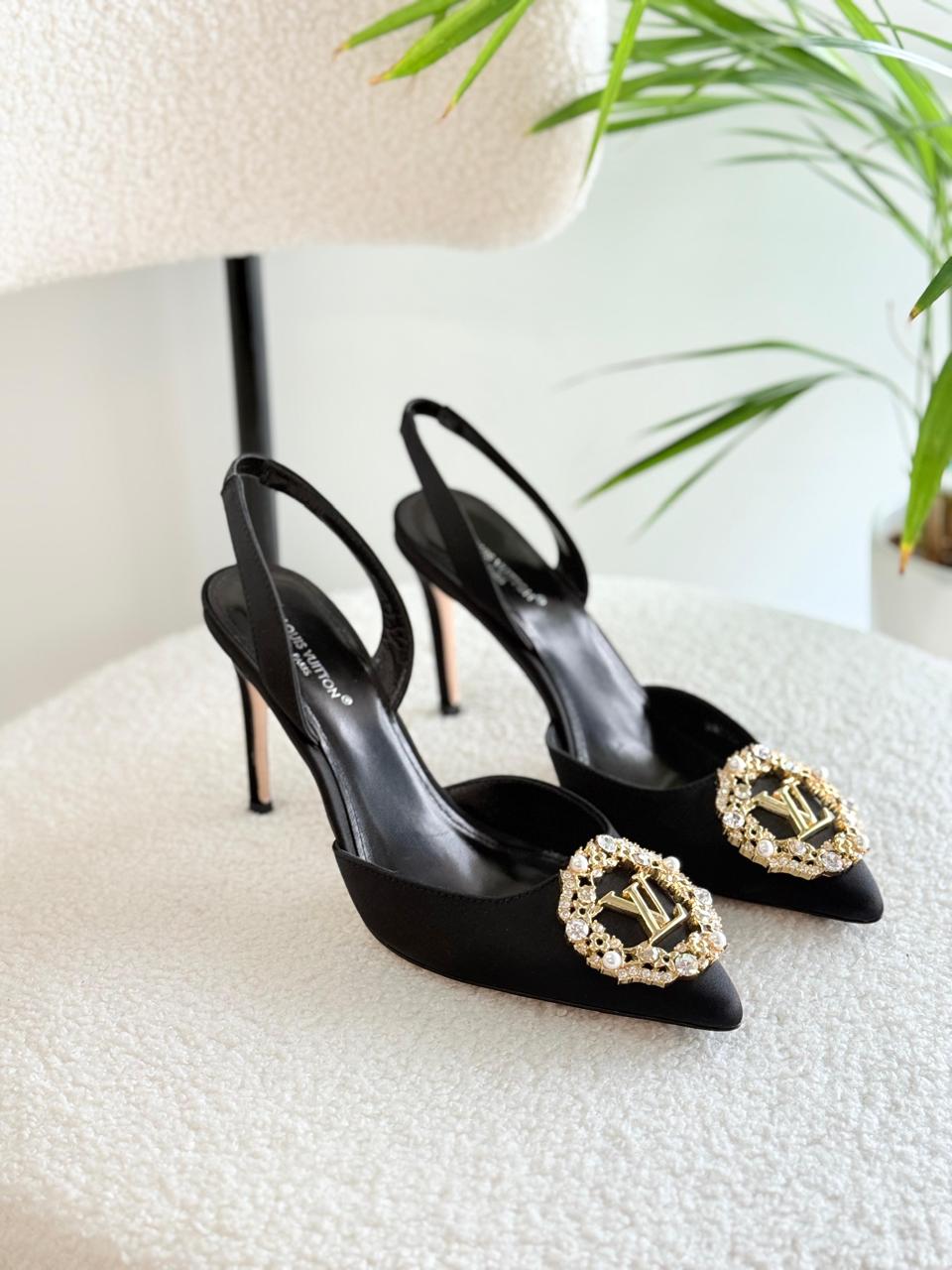 LOUIS VUITTON BLOSSOM SLINGBACK HEELS SATIN CRYSTAL EMBELLISHMENTS