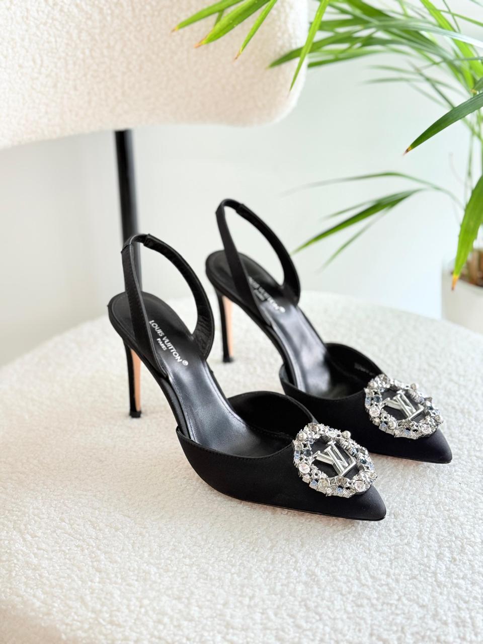 LOUIS VUITTON BLOSSOM SLINGBACK HEELS SATIN CRYSTAL EMBELLISHMENTS