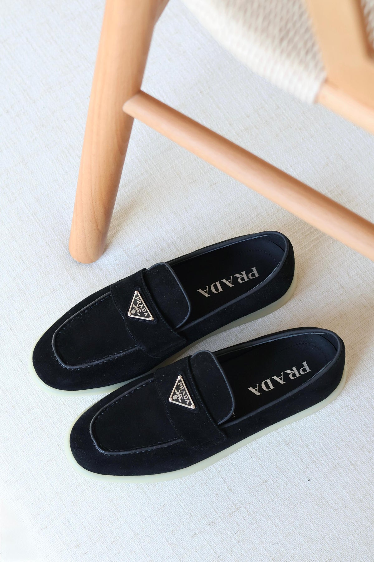 PRADA TRIANGLE LOGO VELVET LOAFER