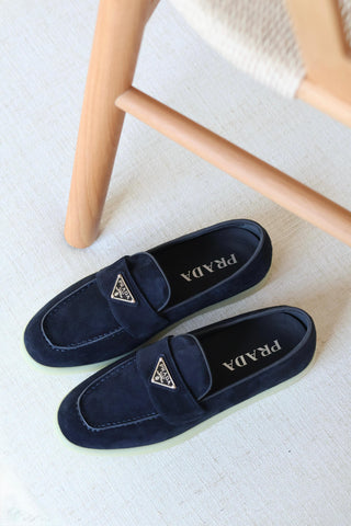 PRADA TRIANGLE LOGO VELVET LOAFER