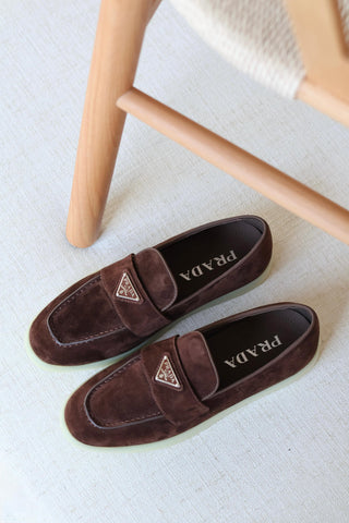 PRADA TRIANGLE LOGO VELVET LOAFER