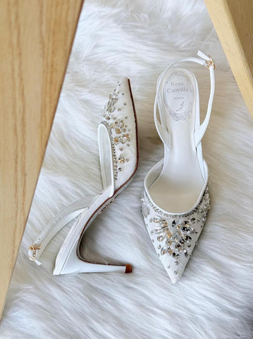 RENE CAOVILLA CRYSTAL EMBELLISHED LACE SLINGBACK